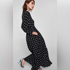 Zara Black and White Polka Dot Long Sleeve Maxi Dress